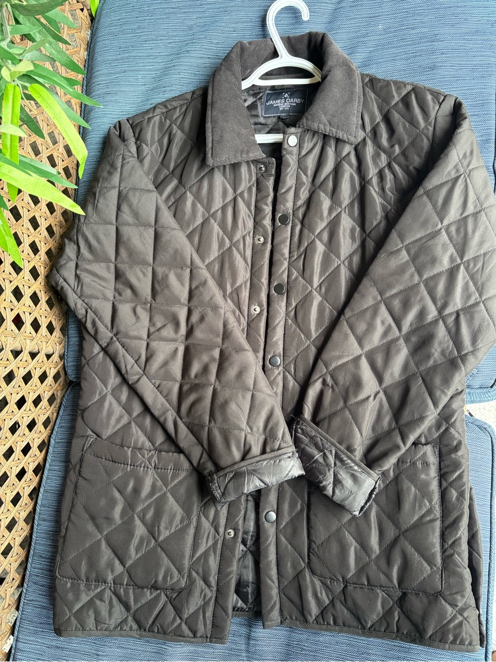 James Darby London Quilted Barn Jacket | Corduroy Collar Black Size Medium